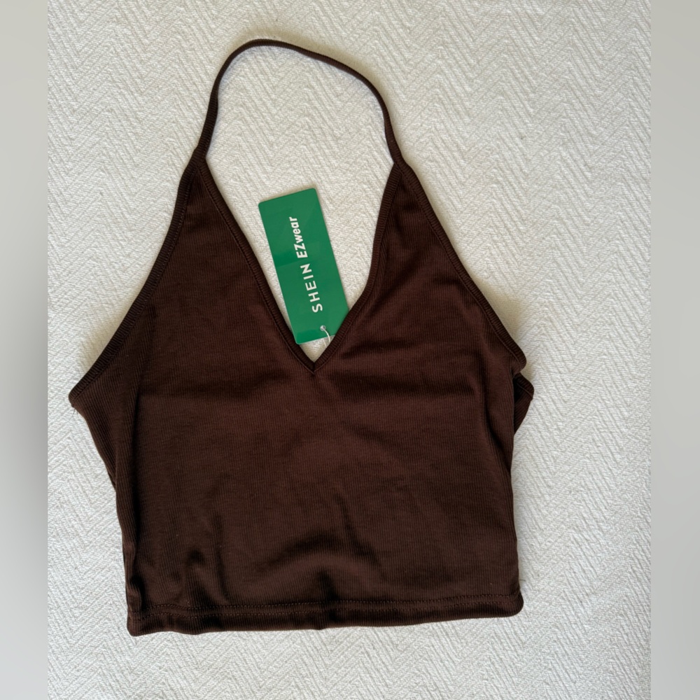 Shein Brown Halter Crop Tank Women’s Size Small